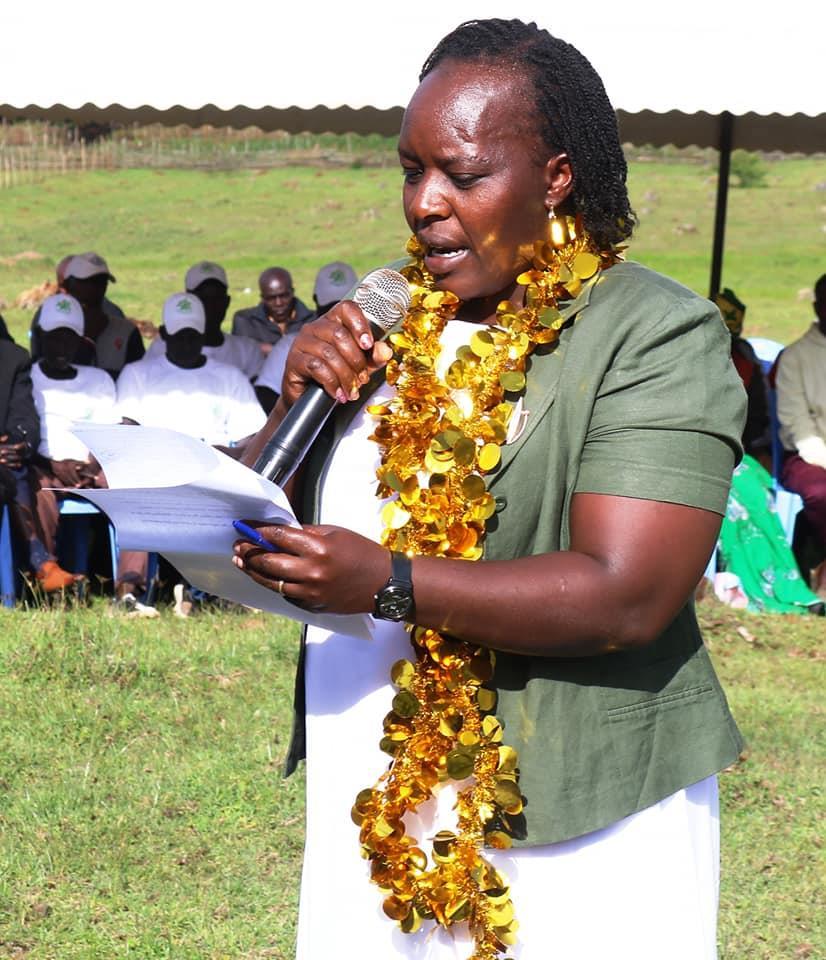 CECM Devolution, Public Service, ICT and, eGovernment, Hon. Penninah Bartuin reading the governor’s speech at Sawich area, Eldama Ravine